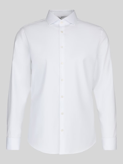 Produktfoto, weißes Slim Fit Businesshemd aus Twill von Jake*s, Kentkragen, lange Ärmel, Easycare, reine Baumwolle, glatte Textur