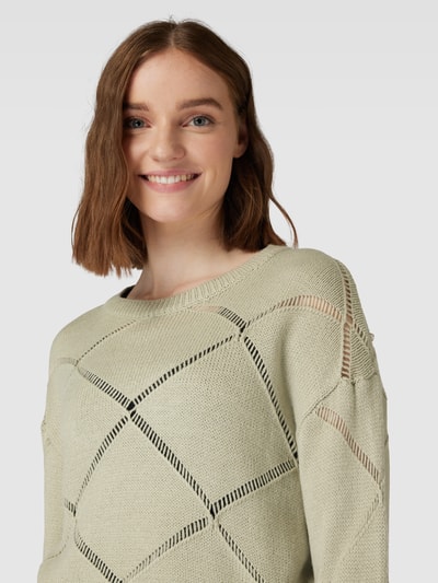 Noisy May Gebreide pullover met trompetmouwen, model 'JUNE' Rietgroen - 3