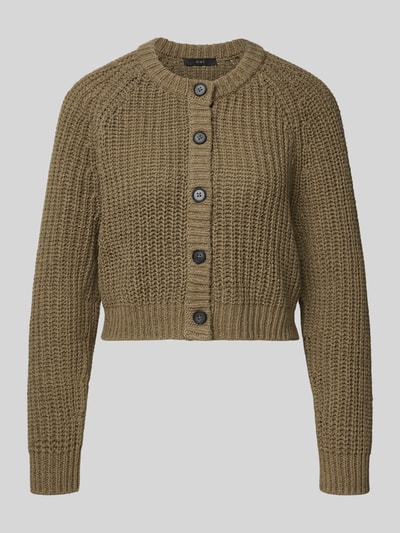 Productfoto, Strickjacke met ronde hals van Oui, dames gebreid jack van katoenmix, regular fit, knoopsluiting, olijfgroen, structuur
