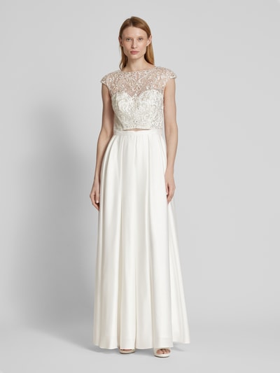 Unique Abendkleid mit Spitzenbesatz Offwhite 4