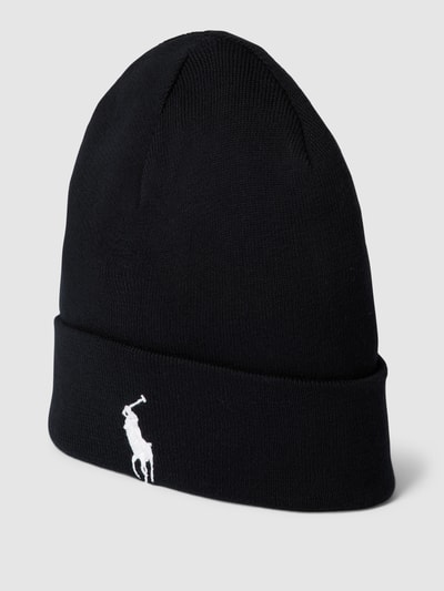 Polo Ralph Lauren Beanie mit breitem Umschlag und Label-Stitching Schwarz 1