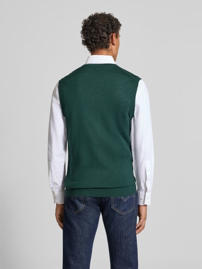 Christian Berg Men Gebreid shirt van een mix van merinowol met V-hals Flessengroen - 5