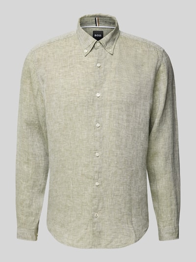 BOSS Regular Fit Leinenhemd mit Button-Down-Kragen Hellgruen 2