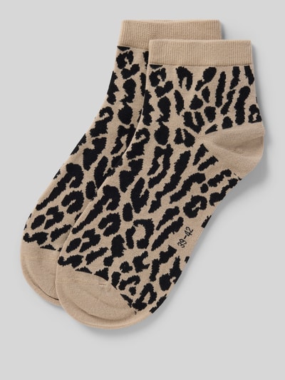 Produktfoto, Socken mit Label-Detail von JOOP! Collection, beige mit schwarzem Leopardenmuster, Baumwoll-Mix, elastische Rippenbündchen