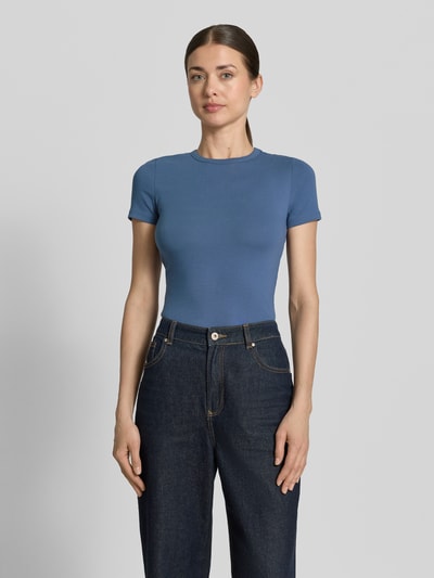 Jake*s Casual T-Shirt mit Feinripp und Rundhalsausschnitt Jeansblau 4