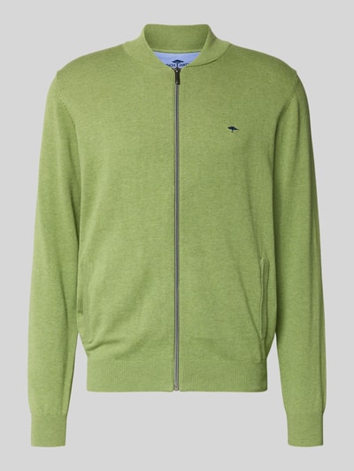 Produktfoto, Cardigan mit Stehkragen und Reißverschluss van Fynch-Hatton in lichtgroen, puur katoen, regular fit, labelstitching, maat M.