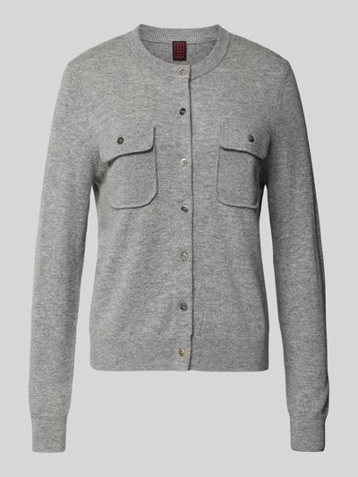 Stefanel Regular Fit Strickjacke aus Lanawoll-Kaschmir-Mix Dunkelgrau Melange 2