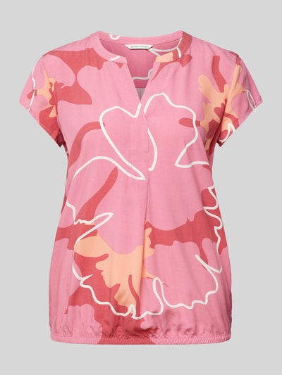 Tom Tailor Loose Fit Kurzarmbluse aus reiner Viskose mit Tunikakragen Pink 2