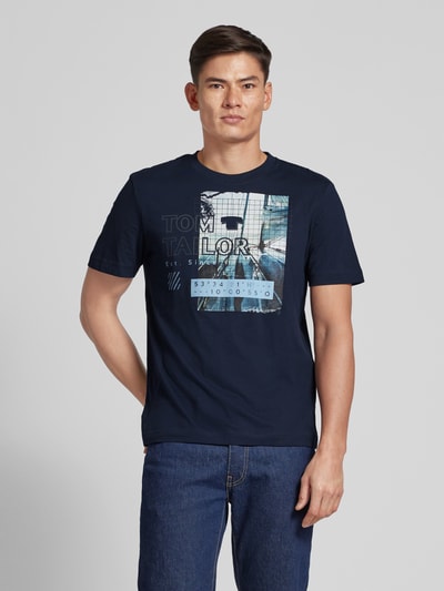 Tom Tailor T-shirt met labelprint Donkerblauw - 4