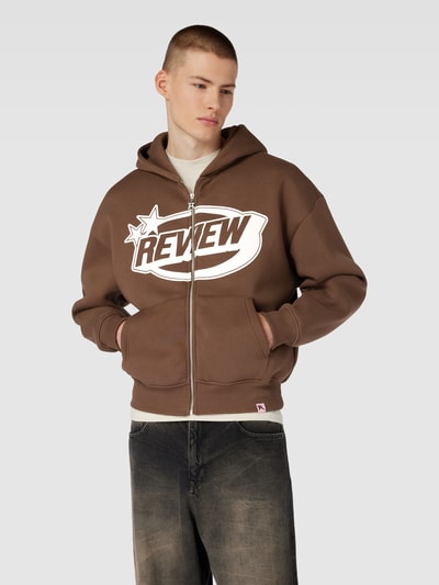 REVIEW Sweatjacke mit Puff Logo Print Mittelbraun 4