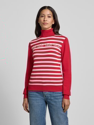 LIU JO SPORT Slim Fit Rollkragenpullover aus Viskose-Mix in Strick-Optik Dunkelrot 4