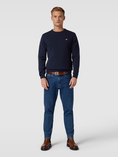 Gant Gebreide pullover met labelstitching Marineblauw - 1