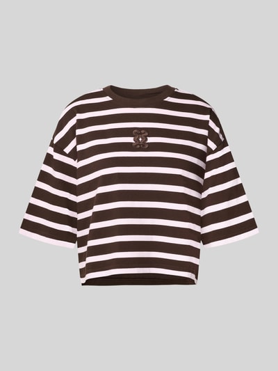 Produktfoto, Cropped T-Shirt mit Halbarm van Smith & Soul in bruin-wit gestreept, puur katoen, boxy fit, ronde hals, korte vorm