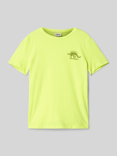 s.Oliver RED LABEL Regular Fit T-Shirt mit Baumwoll-Anteil und Dino-Print Neon Gelb 1