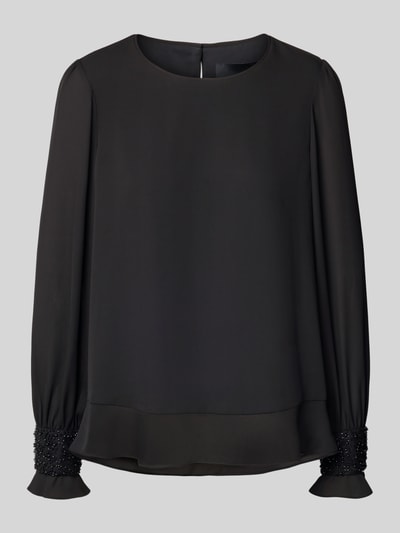 Marc Cain Bluzka o kroju regular fit z perełkami i okrągłym dekoltem Czarny 2