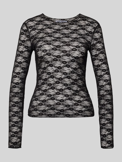 Produktfoto, Blusenshirt aus Spitze von Review in Schwarz, transparenter Material-Mix mit Stretch, figurbetont, Rundhalsausschnitt, langärmelig.