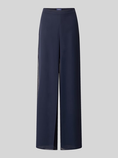 Produktfoto, Wide Fit Stoffhose im semitransparentem Design von Vera Mont, półprzezroczysty materiał, krój wide fit, kopertowy styl, wszyty zamek błyskawiczny, szerokość w rozmiarze 36: 29 cm, długość wewnętrzna nogawki w rozmiarze 36: 86 cm
