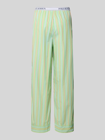 Produktfoto, Regular Fit Pyjama-Hose aus reiner Baumwolle Modell 'SHIRTING STRIPES' von Polo Ralph Lauren in Optik:Allover-Muster mit Streifen-Dessin, Label-Bund, elastisch, seitliche Eingrifftaschen, reine Baumwolle, zarte grüne Grundfarbe mit bunten Längsstreifen, glatte Textur.