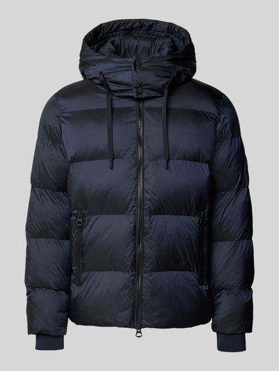 Produktfoto, Relaxed Fit Jacke in Stepp-Optik mit Baumwoll-Anteil von Antony Morato, dunkelblaue Farbe, gesteppte Textur, Kapuze mit Tunnelzug, Herrenkollektion