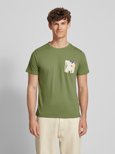 Blend T-Shirt mit geripptem Rundhalsausschnitt Modell 'BHJEM' Oliv 4