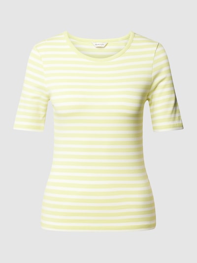 Gant Slim fit T-shirt met streepmotief Neon groen - 2