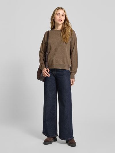 BOSS Sweter o kroju relaxed fit z dzianiny z czystego kaszmiru model ‘FASCONA’ Ziemisty brązowy 1