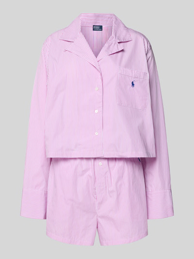 Produktfoto, Comfort Fit Piżama z czystej bawełny model 'SHIRTING STRIPES' od Polo Ralph Lauren, różowy dwukolorowy, wzór w paski, detal z logo, popelina