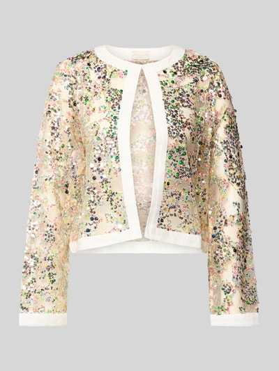 Produktfoto, Semitransparente Jacke mit Pailletten von Milano Italy, Mesh-Stoff, offene Passform, schimmernde Farben, Vorderansicht