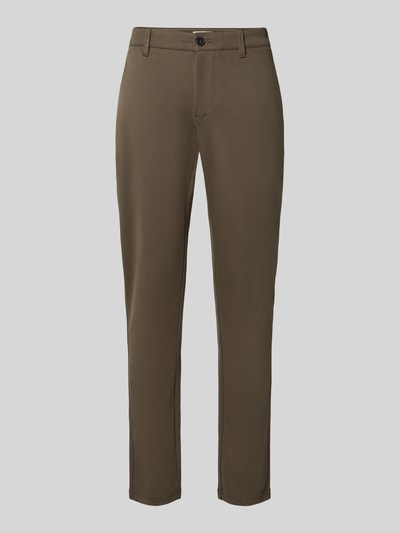Produktfoto, Slim Fit Chino aus Viskose-Mix Modell 'MARK' von ONLY in Olivgrün, glatte Textur, schmaler Schnitt, Herren Chino von ONLY