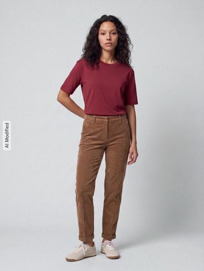 CAMBIO Spodnie sztruksowe o kroju regular fit z fixiertem nogawka z mankietem Model 'KRYSTAL' Camel 1
