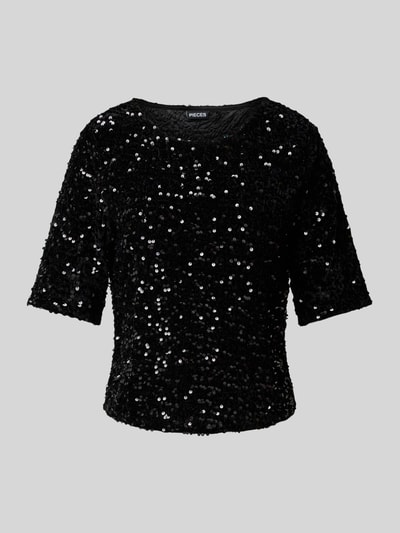 Pieces Regular Fit T-Shirt mit Pailletten Modell 'KAM' Black 1