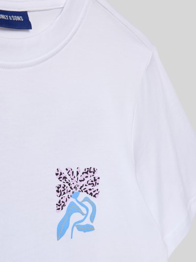 Produktfoto, dziecięcy t-shirt Relaxed Fit T-Shirt aus reiner Baumwolle Modell 'MEMPHIS' von Only & Sons, efekt: jednolity kolor, nadruk z motywem, okrągły dekolt, krótki rękaw, proste zakończenie rękawów, dżersej, czysta bawełna