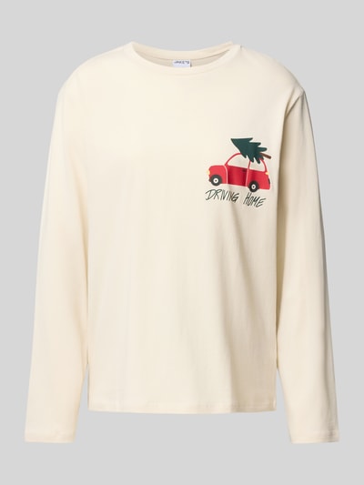 Jake*s Casual Pyjama-Oberteil mit Motiv-Print Ecru 2