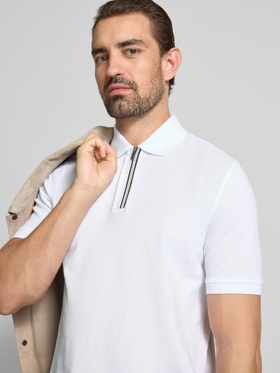 bugatti Regular Fit Poloshirt mit Reißverschluss Weiss 3