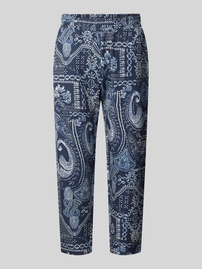 Produktfoto, Regular Fit Hose aus Viskose-Mix von Christian Berg Woman mit blau-weißem Allover-Paisley-Print, elastischer Bund, verkürzte Passform