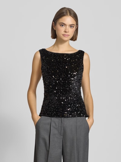 Pieces Top cekinowy o kroju regular fit z aksamitu model ‘KAM’ Czarny 4