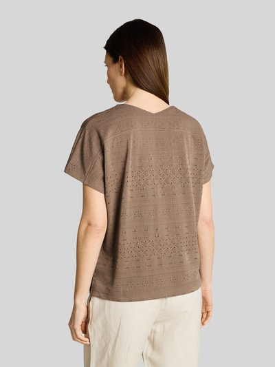 Tom Tailor Loose Fit T-Shirt mit Lochmuster Taupe 5