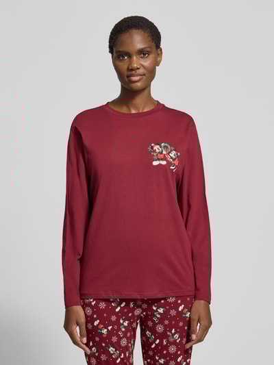 Jake*s Casual Pyjama-Oberteil mit Motiv-Print und Rundhalsausschnitt Bordeaux 4