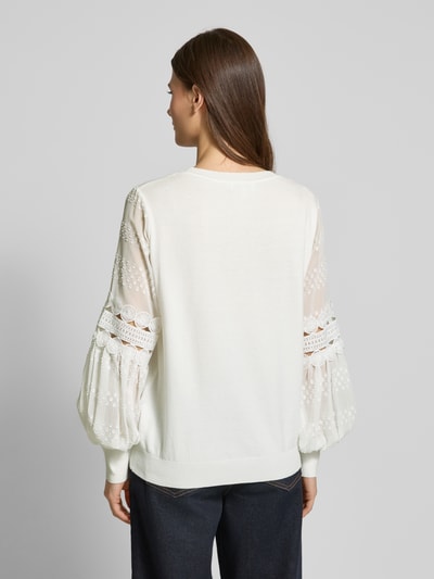 Apricot Strickpullover mit Lochstickerei Offwhite 5