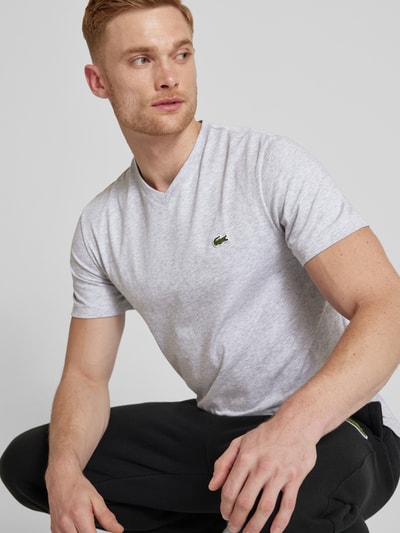 Lacoste T-shirt met labelstitching, model 'Basic' Lichtgrijs - 3