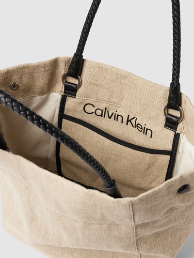 CK Calvin Klein Torba shopper z mieszanki lnu z wyhaftowanym logo Piaskowy 5