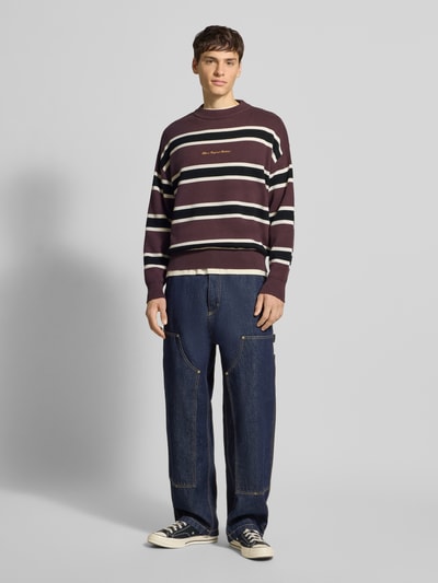 BLKVIS Gebreide pullover met streepmotief en labelstitching Prune - 1