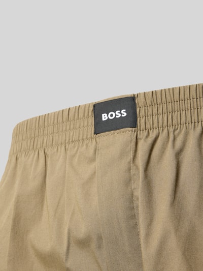 Produktfoto, Boxershorts aus reiner Baumwolle im 2er-Pack von BOSS mit Optik: Unifarben, Label-Patch, Bundabschluss: elastisch, Material: reine Baumwolle.