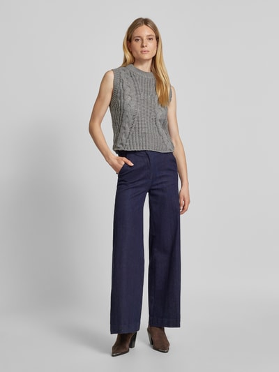 Vero Moda Regular Fit Pullunder mit Wollanteil und Zopfstrickmuster Modell 'KEYSA' Mittelgrau 1