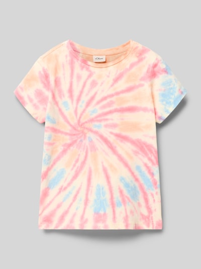 Produktfoto, Loose Fit T-Shirt aus reiner Baumwolle von s.Oliver RED LABEL, Optik:Allover-Muster, Batik, Kurzarm, Jersey, zarte Rosa-, Blau- und Beigetöne