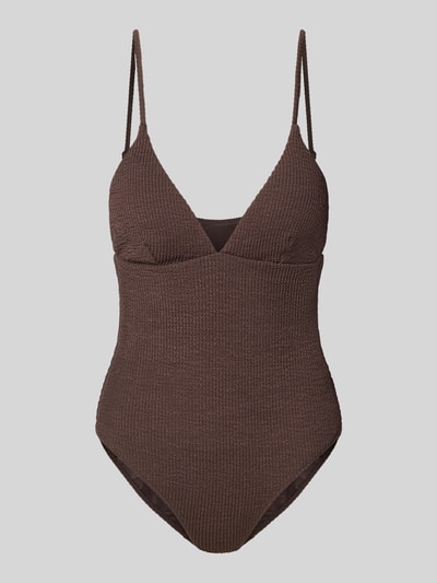 Productfoto, badpak met structuurpatroon in zandkleur, nauwsluitend model, v-hals, verstelbare spaghettibandjes, rugdecolleté met gekruiste bandjes, Badeanzug mit rückseitig überkreuzten Trägern Modell 'SKIN SAND' van Neo Noir