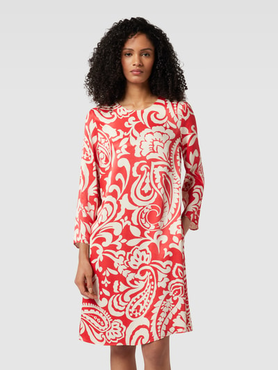 Oui Knielange jurk van viscose met all-over motief Rood - 4