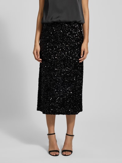 Vila High Waist Midirock mit Pailletten Modell 'FAITH' Black 4