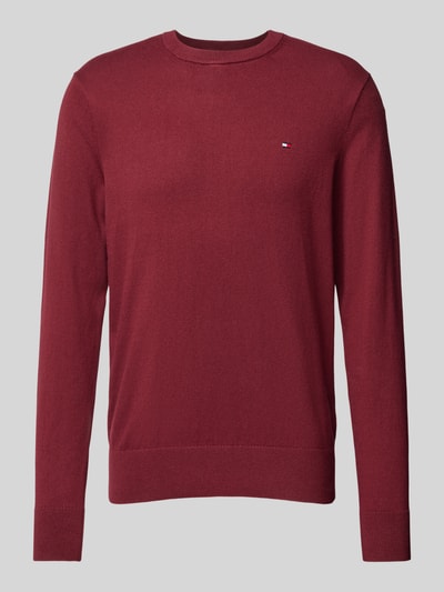 Tommy Hilfiger Gebreide pullover met logostitching, model 'PIMA' Donkerrood - 1