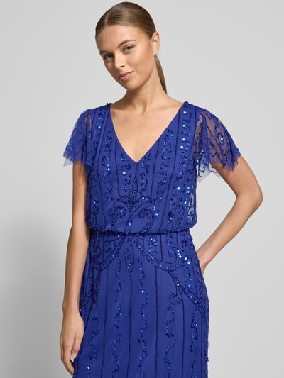 Adrianna Papell Avondjurk met kralen en pailletten Koningsblauw - 3